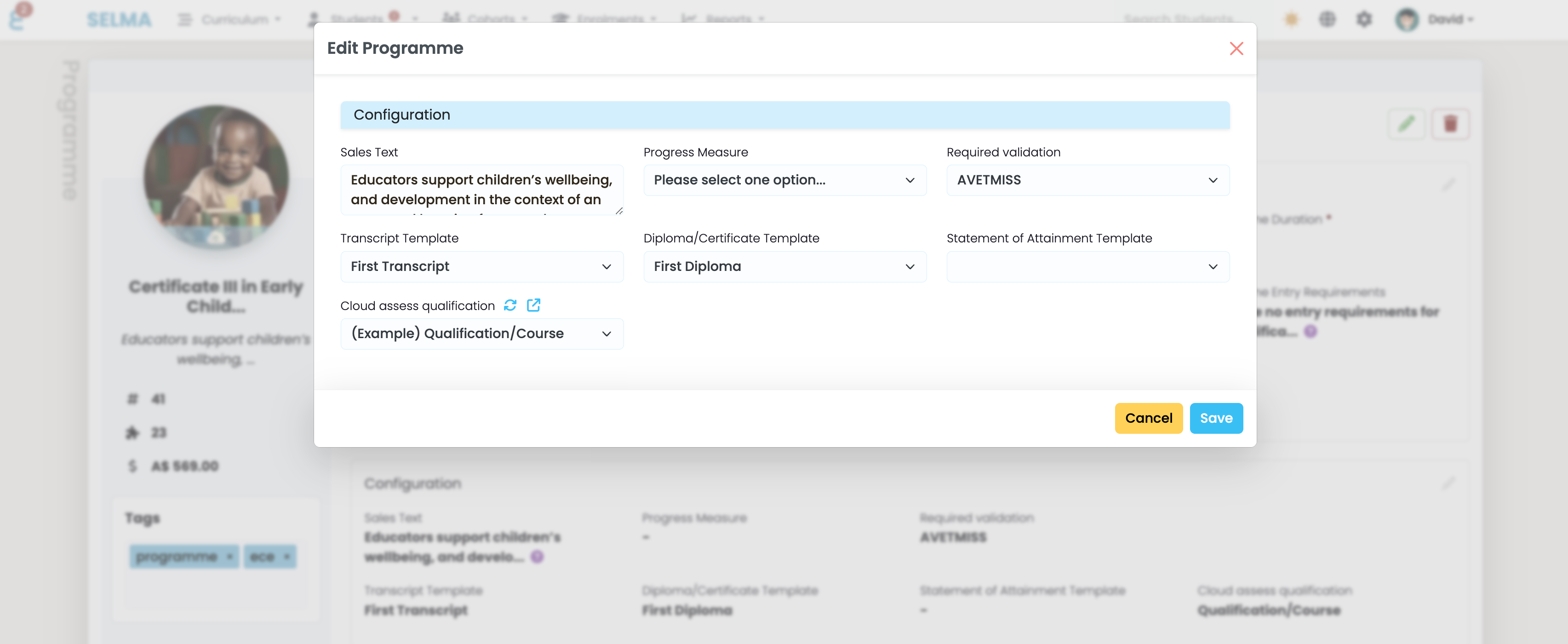 Linking SELMA programs to Cloud Assess