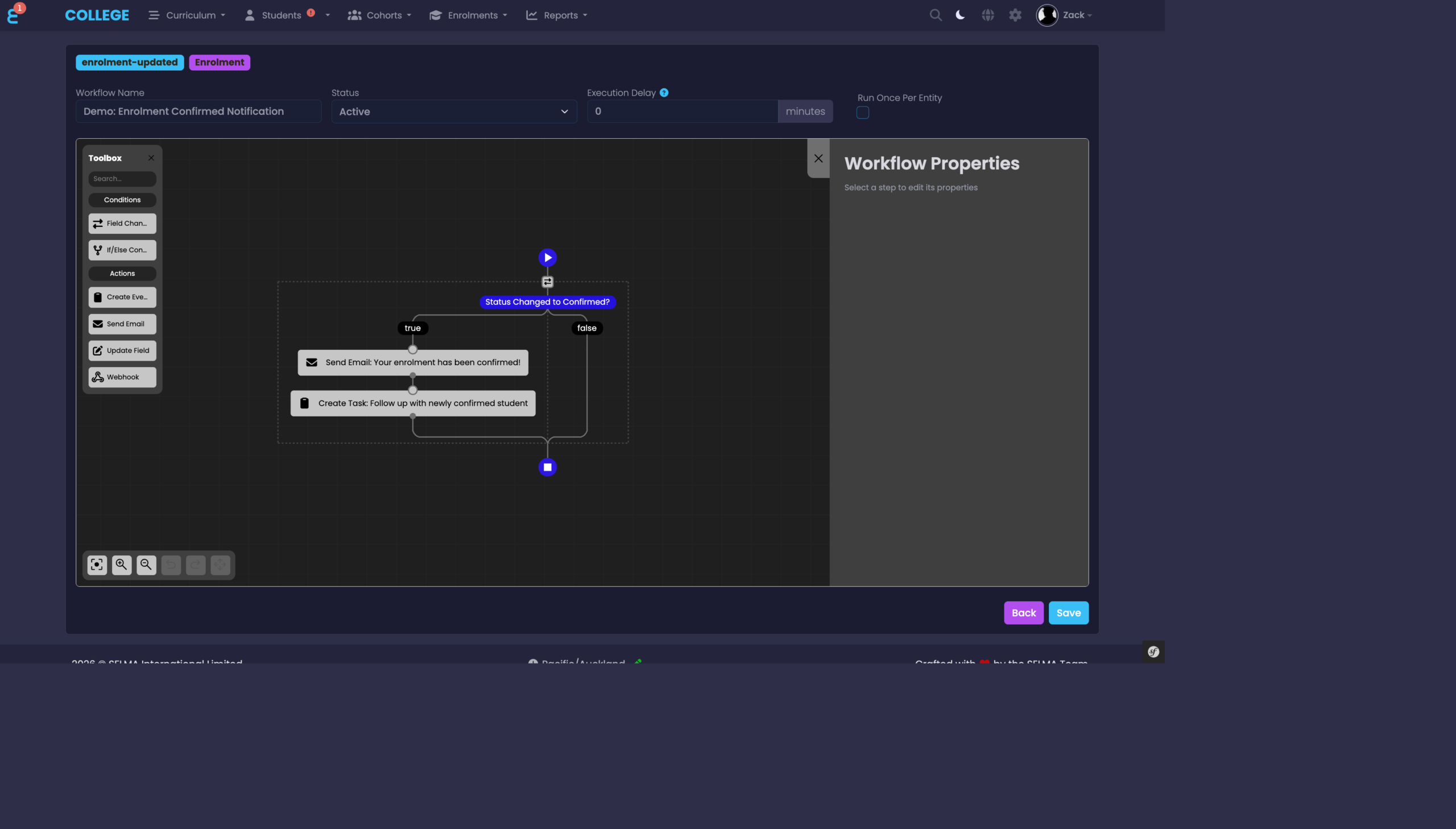 Workflow with a Field Changed condition branching into True and False paths