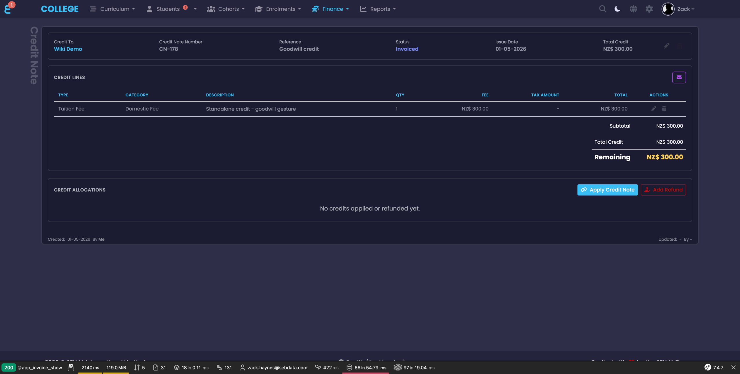 Standalone credit note detail page