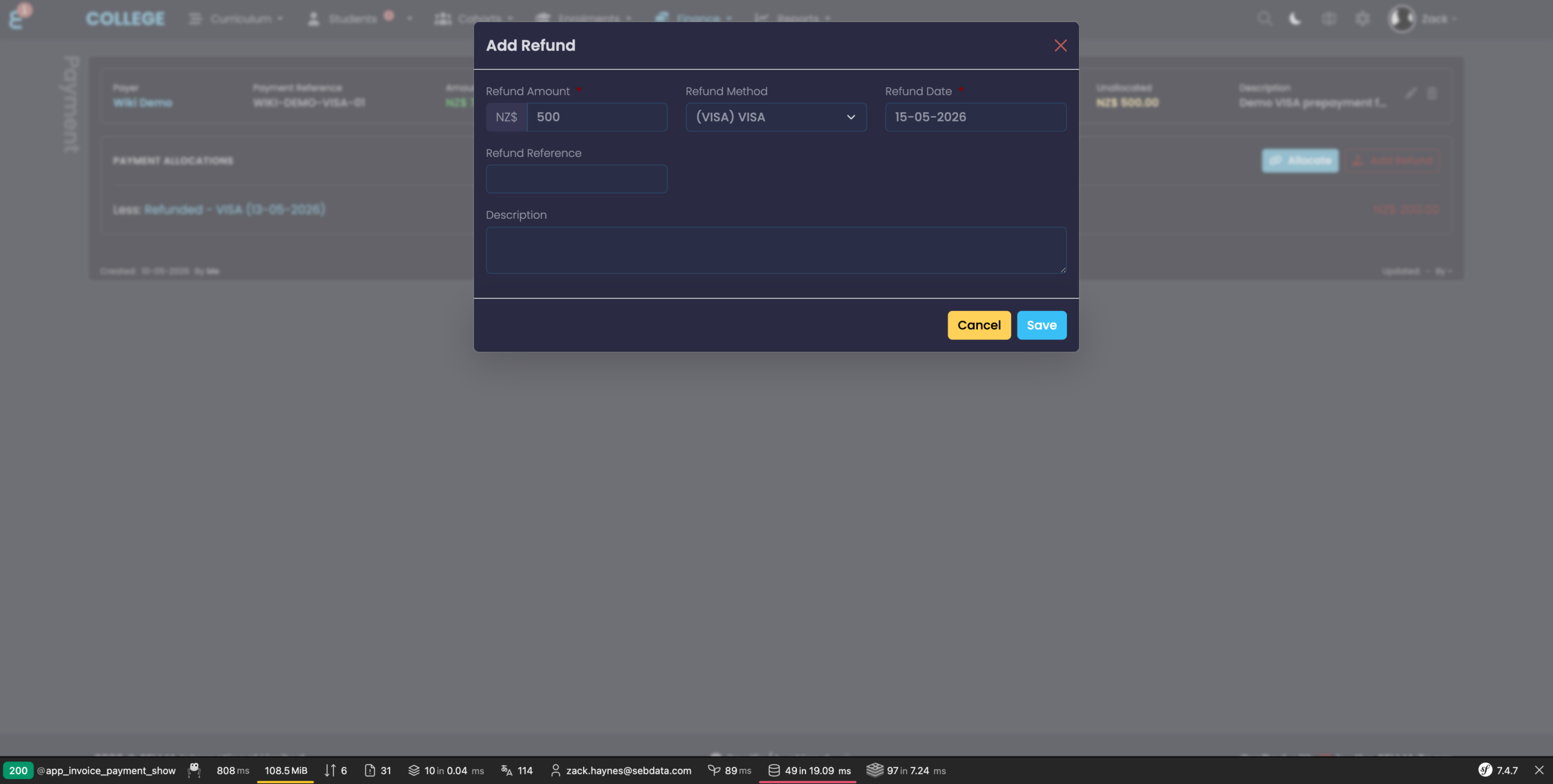 Add Refund modal